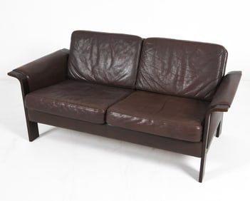 MANNER HANS OLSEN DANISH LEATHER LOVESEAT SOFA