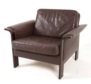 MANNER HANS OLSEN DANISH LEATHER LOUNGE CHAIR