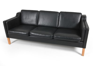 BORGE MOGENSEN STYLE DANISH BLACK LEATHER SOFA