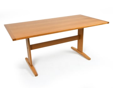 DANISH OAK TRESTLE DINING TABLE C. 1970S