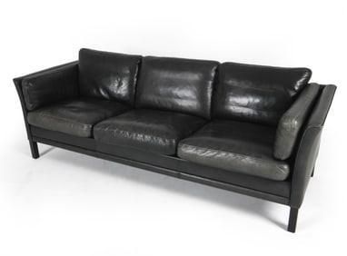 BORGE MOGENSEN STYLE DANISH BLACK LEATHER SOFA