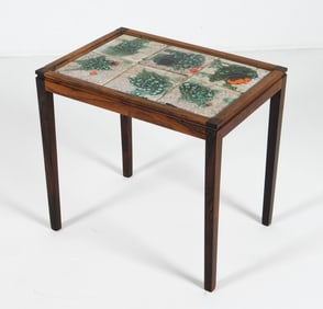 DANISH ROSEWOOD & CERAMIC TILE SIDE TABLE C. 1960S