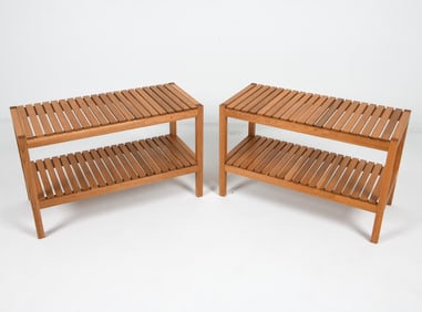PAIR OF DANISH TEAK SLAT BENCHES