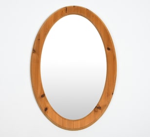 SWEDISH PINE OVAL WALL MIRROR C. 1970S
