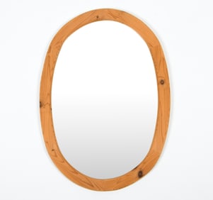SCANDINAVIAN PINE OVAL WALL MIRROR C. 1970S