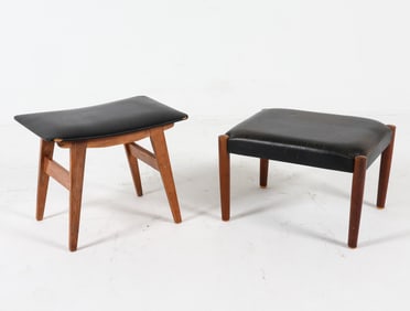 (2) DANISH LEATHER & TEAK OTTOMANS C. 1970S