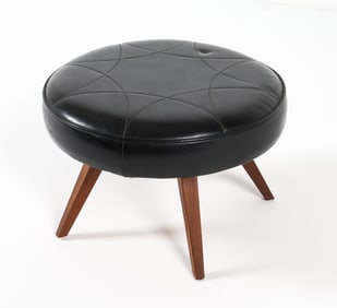 DANISH LEATHER & TEAK OTTOMAN C. 1970S