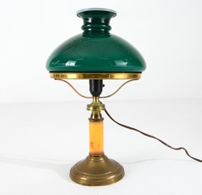 DANISH BRASS & GLASS DESK LAMP C. 1960S