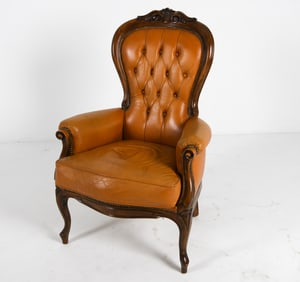 CHESTERFIELD VICTORIAN STYLE LEATHER PARLOUR CHAIR