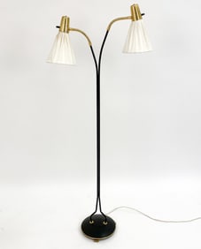 SWEDISH BRASS & IRON DOUBLE GOOSENECK FLOOR LAMP