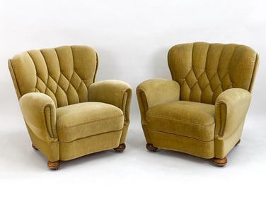 PAIR OF SCANDINAVIAN MOHAIR LOUNGE CHAIRS, C. 1950