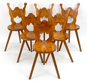 (6) SWEDISH PINE COUNTRY SCULPTURAL DINING CHAIRS