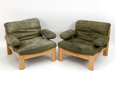 PAIR OF CARL STRAUB STYLE LEATHER LOUNGE CHAIRS