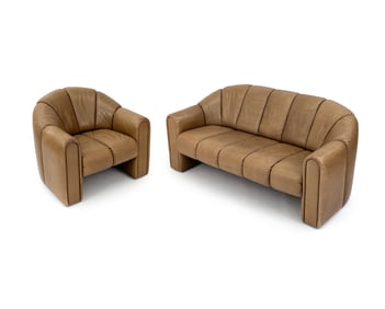 COR GERMAN LEATHER SOFA & LOUNGE CHAIR, C. 1970S