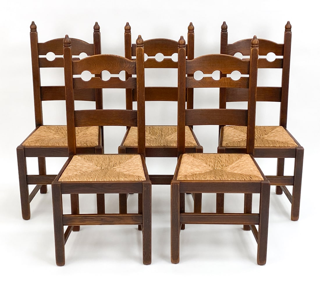 (6) DUTCH OAK 'RAZORBLADE' DINING CHAIRS, C. 1950S (1 of 14)