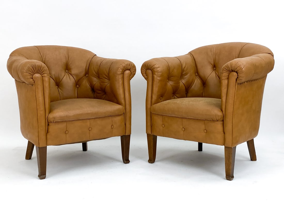 PAIR OF SWEDISH LEATHER LOUNGE CHAIRS, C. 1960S (1 of 15)