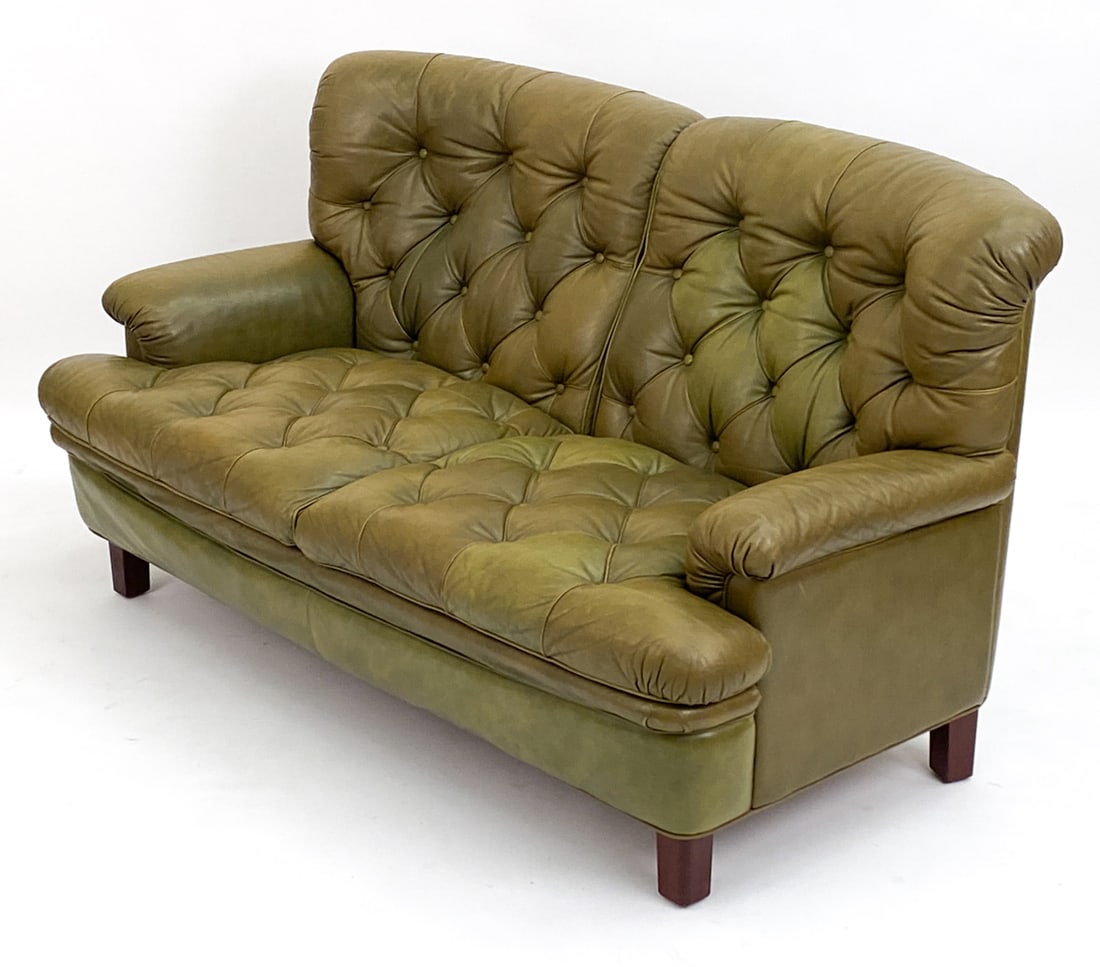 ARNE NORELL GREEN LEATHER 2-SEATER SOFA, C. 1970S (1 of 10)