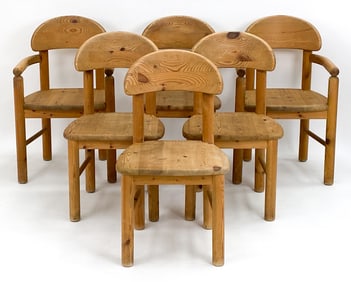 (6) RAINER DAUMILLER PINE DINING CHAIRS, C. 1970S