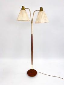 SWEDISH BRASS & WALNUT FLOOR LAMP, C. 1960S