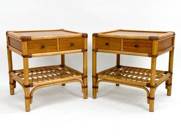 PAIR OF DUX SWEDISH BAMBOO & RATTAN NIGHTSTANDS