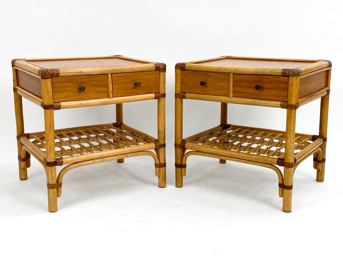 PAIR OF DUX SWEDISH BAMBOO & RATTAN NIGHTSTANDS (1 of 13)