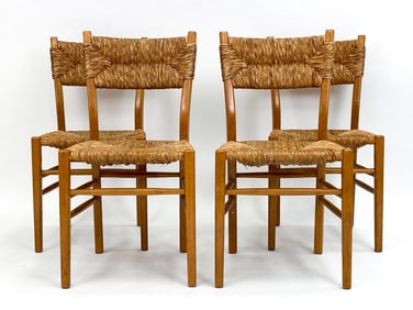 (4) CHARLOTTE PERIAND STYLE RUSH DINING CHAIRS