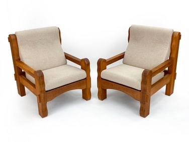 PAIR OF DUTCH BRUTALIST OAK LOUNGE CHAIRS