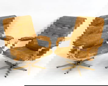 PAIR OF DUX SWEDISH PATCHWORK LEATHER CHAIRS