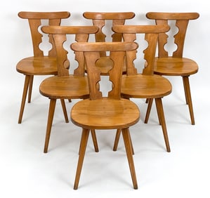 (6) BOMBENSTABIL GERMAN OAK DINING CHAIRS, C. 1950