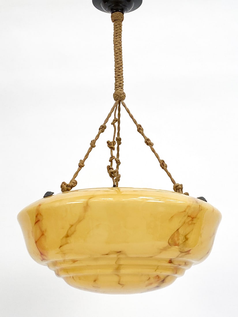 ART DECO MARBLEIZED GLASS CEILING LIGHT, C. 1930S (1 of 10)