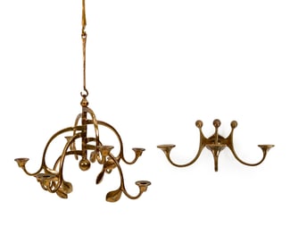 MICHAEL HARJES BRONZE CHANDELIER & SCONCE, C. 1960