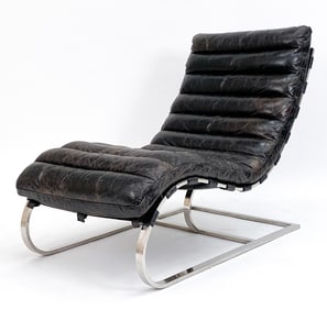 TIMOTHEY OULTON 'OVIEDO' LEATHER & CHROME CHAISE