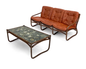 ORIGINAL IKEA BAMBOO SOFA & COFFEE TABLE, C. 1970S
