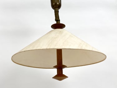 PAUL NEUHAUS FOR DOMUS OAK & BRASS PENDANT LIGHT
