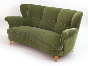 MID-CENTURY SWEDISH MOHAIR WINGBACK SOFA, C. 1940S