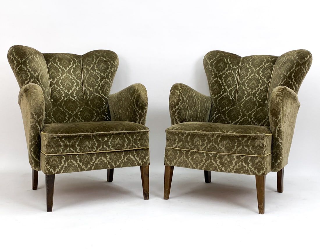 PAIR OF SWEDISH MOHAIR WINGBACK LOUNGE CHAIRS (1 of 13)