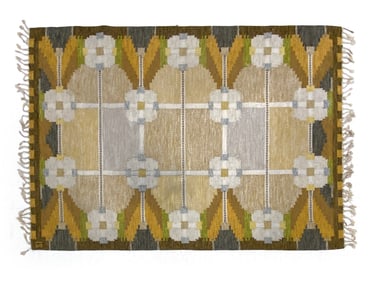 INGEGERD SILOW SWEDISH ROLLAKAN WOOL RUG, C. 1960S