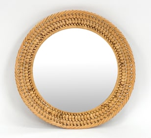 DUTCH RATTAN FRAME MIRROR, C. 1970S