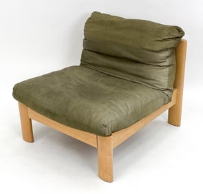 CARL STRAUB STYLE LEATHER & OAK LOUNGE CHAIR
