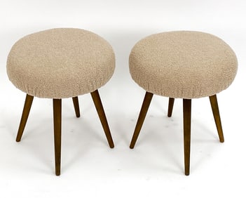 PAIR OF DUTCH LAMBS WOOL STOOLS, C. 1950S