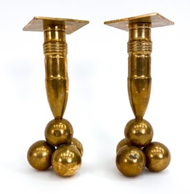 PAIR OF RARE GUSUM MASSING BRONZE CANDLESTICKS