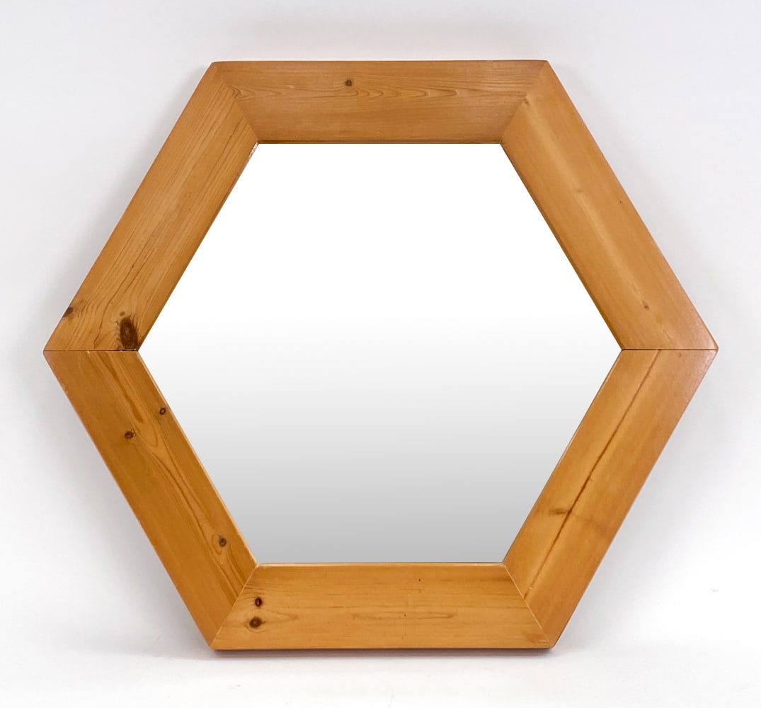 DUTCH PINE 6-SIDED MIRROR, C. 1970S (1 of 6)
