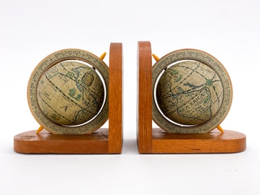 PAIR OF TEAK GLOBE BOOKENDS, C. 1970S