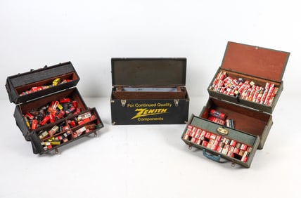VINTAGE TUBE CADDIES W/ VACUUM TUBES GROUPING