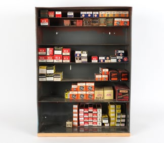 VINTAGE GE VACUUM TUBES ADVERTISING SHELF W/ TUBES