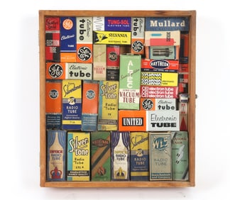 VINTAGE GLASS DISPLAY W/ VACUUM TUBE BOXES