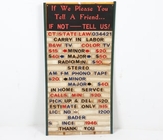 VINTAGE ELECTRONIC/RADIO REPAIR TRADE SIGN 1960S