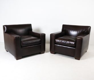 PAIR OF CONTEMPORARY LEATHER CLUB CHAIRS