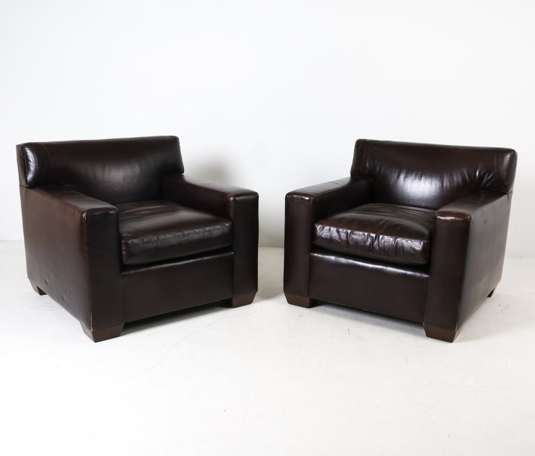 PAIR OF CONTEMPORARY LEATHER CLUB CHAIRS
