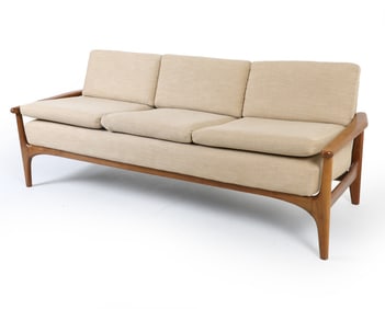 MID-CENTURY DANISH WALNUT & FABRIC SOFA